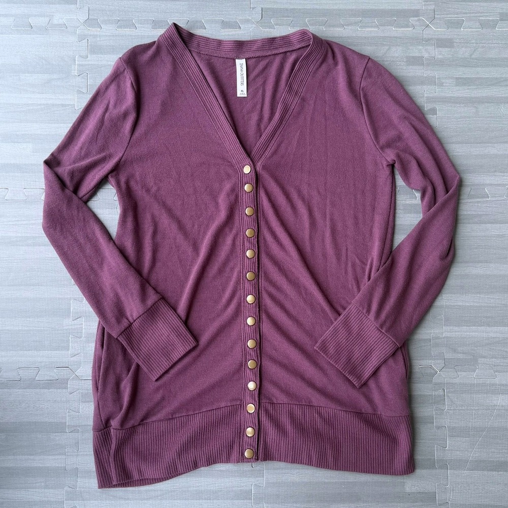 Zenana Snap Front V-Neck Ribbed Cuff Knit Cardigan XL